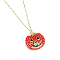 Golden Halloween necklace featuring a red rhinestone pumpkin pendant with black smile - Red Pumpkin