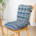 Navy blue bohemian geometric pattern integrated chair cushion with secure ties for office - Bohemian Blue