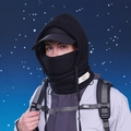 Winter thermal black knitted balaclava hood with neck warmer and thick fleece lining - Black