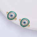 Emaille Evil Eye Schmuckverbinder mit Strasssteinen für DIY Armbänder Zubehör - Doppelschleifen-Anschluss / Gold + Seeblau