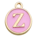 Pink enamel letter Z alphabet pendant with golden rim for DIY bracelet jewelry - Double-Sided Letter Z / 1 Piece (12x14mm) / Pink
