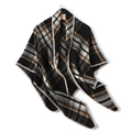 Classic black cashmere feel plaid triangle scarf with brown trim and stitching detail - Black