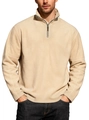 Men's beige half-zip fleece sweatshirt with stand collar and soft textured fabric - S / Khaki