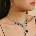 Silver bridal jewelry set with black water drop gemstones and sparkling rhinestones - Silver Black Waterdrop Pendant Style (DTN14027024BK)
