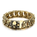 Gothic gold stainless steel Cuban chain bracelet with textured scales and skull clasp - Golden Cuban Chain Skull Style (KB149397-KJX)