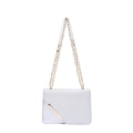 Minimalist light blue crossbody bag with woven texture and gold chain straps - Silver