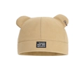 Beigefarbene Strickmütze mit Bärenohren, Metallring und Patch mit Gaming-Slogan - Khaki
