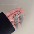 Orecchini a stella in argento con nappe lunghe e strass, design elegante e chic - Lunga Frangia Stella Cava Argento (E0046)