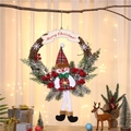 Christmas wreath with long-legged snowman doll and Merry Christmas banner for home decor - Rattan Large Snowman / 45*45*4cm