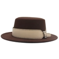 Cappello fedora classico in feltro di lana marrone scuro con cintura in pelle crema e fibbia - Caffè (Cintura Beige)
