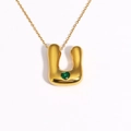 18k gold plated titanium necklace featuring a U-shaped pendant with green heart gemstone - Letter U