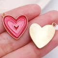 Red and pink heart enamel alloy charms for DIY necklaces with gold finish back - Red Multi-layered Heart (21192)