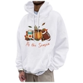 White fleece drawstring hoodie with 'Tis the Season' autumn graphic and kangaroo pocket - S / Tops / White