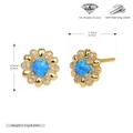 Technical drawing of S925 silver flower earrings with blue opal and cubic zirconia details - Blue Opal - Gold