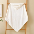 Plush white hooded coral fleece baby bath towel with cute animal embroidery on warm wood ladder - 80*80cm / Plain White