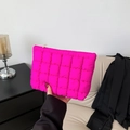 Chic quilted rose pink large cosmetic bag with gold zipper and stylish puffy design - Rose Red