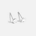 Minimalistische S925 Sterlingsilber Ohrstecker mit asymmetrischer Stern- und Mondform - Stern und Mond Ohrstecker / Markierung Von S999-material