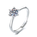 Adjustable silver ring with round-cut moissanite and classic six-prong setting - Silver Simple Six-Prong Style(GL0011)
