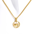 Golden 18k plated necklace featuring a Leo zodiac lion pendant with mother of pearl inlay - Leo - Gold