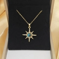 Elegant gold titanium steel cat eye star necklace for women with turquoise blue gemstone - Eight-Pointed Star Sun Style (C077 Golden Eight-Pointed Star)
