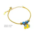 Golden titanium steel snake chain bracelet with elephant charm and blue evil eye beads - Gold Color (Blue Bead Elephant Luck Style)