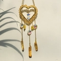 Golden heart suncatcher with yellow butterfly pendant and iridescent crystal beads - Yellow Beads + Yellow Butterfly + Yellow Crystal
