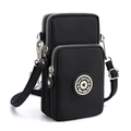 Three-layer black nylon crossbody phone bag with adjustable strap and zip compartments - Black
