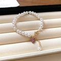 Gold-plated pearl bracelet with purple grape charm and adjustable lobster clasp - Grapes