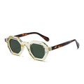 Lunettes de soleil géométriques rétro avec monture jaune translucide et branches écaillées - Lunettes de Soleil Branches Écaille / Monture Jaune Transparent Verres Verts