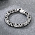 Detalle de pulsera de cadena cubana vintage con grabados en S y cierre de mosquetón firme - 19.5cm / Color Acero (KB113834-BD)