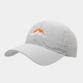 Detail of grey baseball cap featuring laser-cut ventilation holes and mountain embroidery - Adjustable / Light Gray