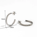 Orecchini a cerchio in acciaio inossidabile argento con strass e motivo a spiga - Stile a Forma di C con Pavé di Strass (ER-1163) / Argento