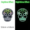 Luminous skull with flowers embroidery patch showing day and night glowing effect - Skull/GZ-05548-1