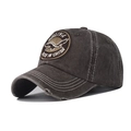 Macro shot of embroidered eagle patch on a vintage washed cotton baseball cap brim - M (56-58cm) / Coffee