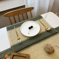 Rectangular woven place mat in olive green and beige textured natural fibers - 45*30cm / Beige & Green Woven