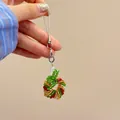 Handmade beaded Christmas wreath earring charm with red and green crystals and bow - Christmas Wreath Pendant-Single