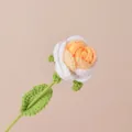 Handmade crochet rose flower in orange and white gradient with green knitted leaves - Yellow Gradient Rose