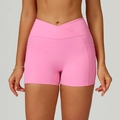 Rosa Yoga-Shorts mit hoher Taille, V-Kreuz-Bund und praktischen Seitentaschen - S / Rosenrosa