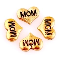 Set of four gold heart charms with MOM engraving for modular floating lockets - Gold Heart-MOM