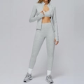 Three-piece light grey yoga set with zip-up jacket, sports bra, and high-waist leggings - S / Top And Bottom / Mixed Grey