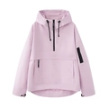 Detailed view of large front pocket and zip detail on the light pink hooded jacket - Light Pink