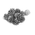 Detailed close-up of 10-12 mini natural pine cones with shimmering silver coating finish - Painted Silver Pine Cone-3-4cm