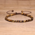 Adjustable woven bracelet featuring tiger eye stone beads and gold flat metal spacers - No.56 Tiger Eye Gold