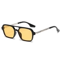 Retro double-bridge sunglasses with black frame and amber lenses on silver metal legs - Black Frame Yellow Lens