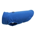 Blue thick fleece dog vest with metal D-ring leash attachment on white background - Dark Blue