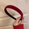 French vintage red velvet headband with sparkling silver rhinestones and thick padded design - Silver Round Rhinestone Style (HH9544-9)