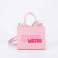 Pink PU leather tote bag with bold black letter print and detachable shoulder strap - Pink
