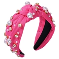 Pink knotted fabric headband decorated with pearls and rhinestones for elegant styling - 1# Pink (Pearl Rhinestone Decor)