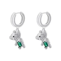 Détail des boucles d'oreilles ours argentées avec pendentif goutte en zircone verte - Ours Argenté avec Strass Vert