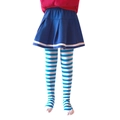 Kids Halloween navy pleated skirt and matching blue white striped tights set for girls - 6-8 Years / Light Blue White Striped